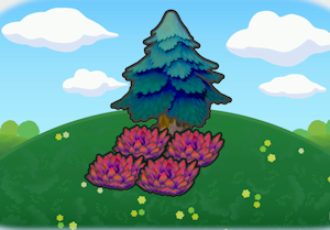 나무 그늘의 빨간 풀숲